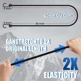 Joneaz 36 inch Bungee Cords with Hooks Heavy Duty, 4 Pack and 10mm Dia Black Color Cord, Marine Grade Hooks with Plastic Coating Process