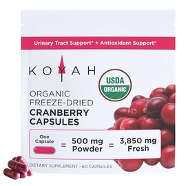 KOYAH Organic Cranberry Capsules – Freeze-Dried Whole Cranberries – 500 mg Powder Equivalent to 3,850 mg Fresh Cranberries – Supports Urinary Tract & Antioxidant Health