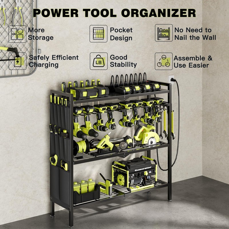 NattyDot Large Power Tool Organizer Cart with Charging Station 8