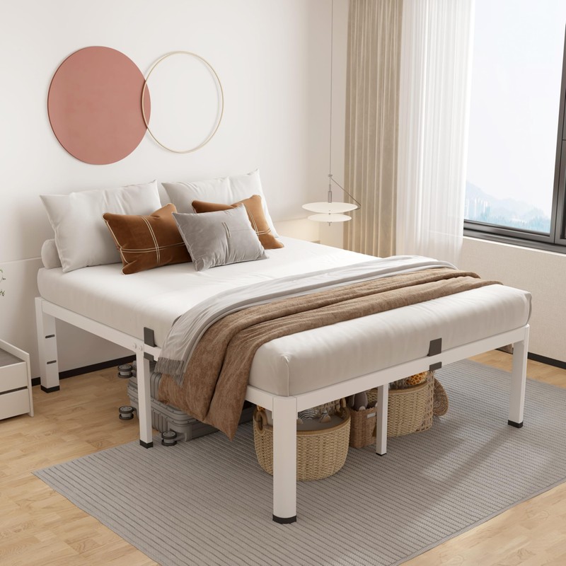 ROIL 18 Inch White Full Size Bed Frame with Rounded
