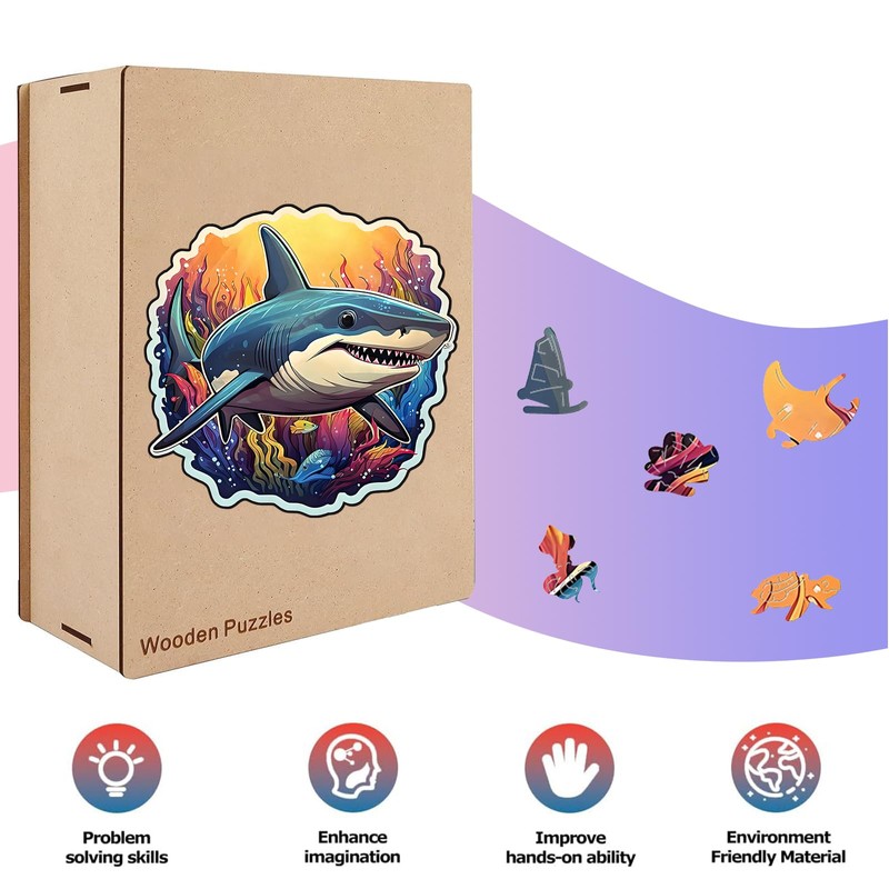 Holzpuzzle Erwachsene, einzigartige Holz Puzzle, Wooden Puzzle, Hai S