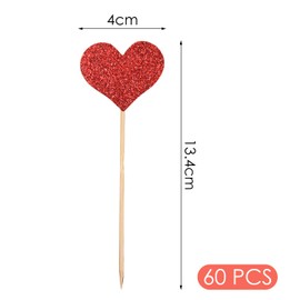 60 Pieces Of Red Glitter Love Plugin, Cupcake Topper, Multi-Purpose Bamboo Sticks, Cocktail Fruit Signs, Valentine'S Day Birthday Decoration.