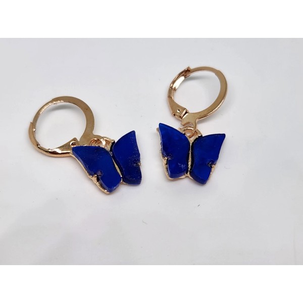 Unbranded Dainty Blue Butterfly Gold Tone Hoop Dangle Drop Earrings