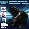 ELP Cámara USB 4K con micrófono Zoom manual Cámara web