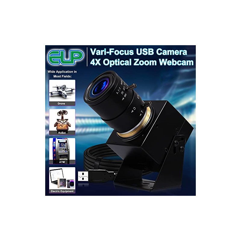 ELP Cámara USB 4K con micrófono Zoom manual Cámara web