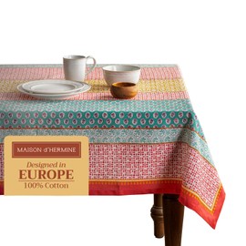 Maison d'Hermine Tablecloth, 100% Cotton, Decorative, Washable, Square Tablecloth for Easter for Kitchen, Dining, Buffet Parties and Camping, Rose Garden, Spring/Summer (140 cm x 180 cm)