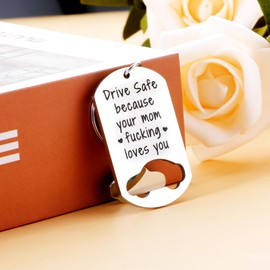 Funny Stocking Stuffers for Young Adult, Christmas Gifts for Adult Young Boys Girls, Drive Safe Because Your Mom Loves You Keychain Gifts from Mom, 16th Birthday Gifts for Boys Girls Son Daughter