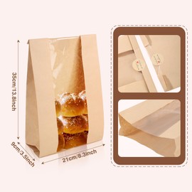 Bakbania 100 Pack Paper Bakery Bread Sourdough Bags with Stickers Bakery Packaging Bags with Window for Homemade Bread