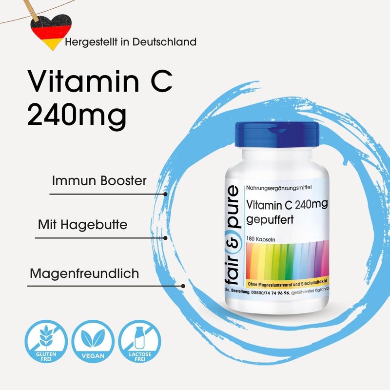 Vitamin C 240mg, buffered vitamin C, calcium ascorbate with rosehips,
