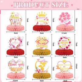 Mother's Day Theme Party Decorations,9 PCS KSKSPE Mother's Day Centerpieces for Tables Honeycomb Centerpieces 3D Mother's Day Theme Party Decor Supplies Boys Girls