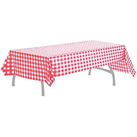 BRICHBROW Pcs of 2 Red & White Premium Plastic Checkered Flag Tablecloths Picnic Table Covers, Tablecovers Party Favor (2, RED & White)