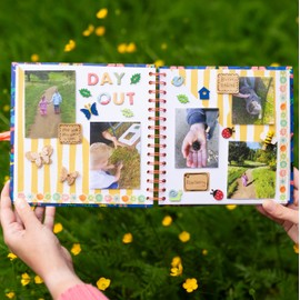 RHS The Royal Horticultural Society Wiro Bound Hardback Scrapbook, 40 Pages, White Paper, I Bug You, 8" x 8", Multicoloured, With Coordinating Ribbon Closure And Wire Colours