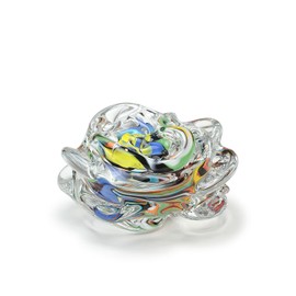Cá d'Oro Murano Style Flower Paperweight Multicolor Rose Figurine Hand Blown Art Glass Crystal for Office, Room Decoration and Centerpiece -Rose
