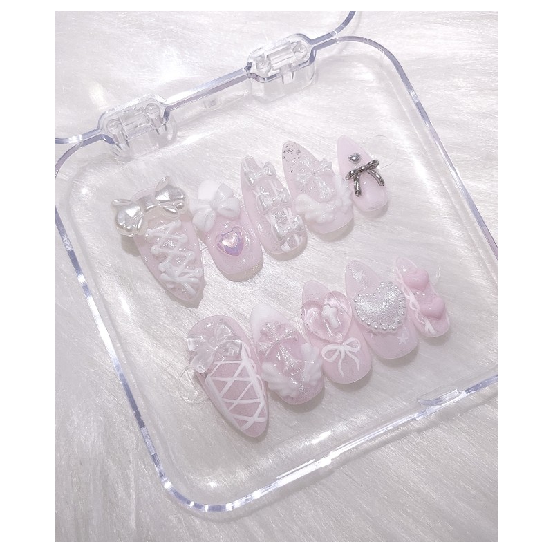 Angelic Pink ﾟ｡ﾟ･｡ Handmade Nail Tips - Square / 엔젤릭
