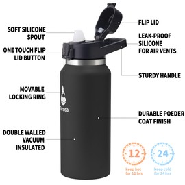 Farsea Insulated Water Bottle, Leak Proof Locking Lid with Soft Silicone Spout, Stainless Steel,Leak Proof, Double Walled Vacuum Insulated, BPA-Free, 24 Hr Cold, Wide Mouth, Sports & Travel Bottle