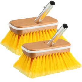 Reallnaive 2 Pcs 6'' Soft Bristle Boat Deck Brushes Heavy Duty Marine Brushes Heads with Rubber Cushions Yellow PVC Car Scrub Brooms Outdoor Cleaning for Rv Truck Auto Hull House Siding Washing