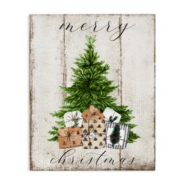 Stupell Industries Rustic Distressed Merry Christmas Tree Illustration Canvas Deborah Brown Wall Art, 16x20