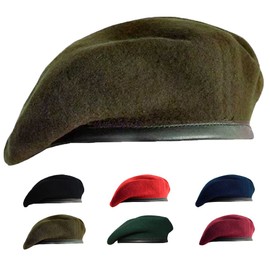 Gajaous British Military Berets for Men and Women,Wool and Leather Army Beret Hats Green