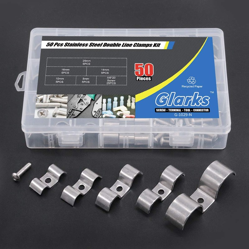 Glarks 50Pcs 5/16" 3/8" 1/2'' 5/8" 1" Stainless Steel Double
