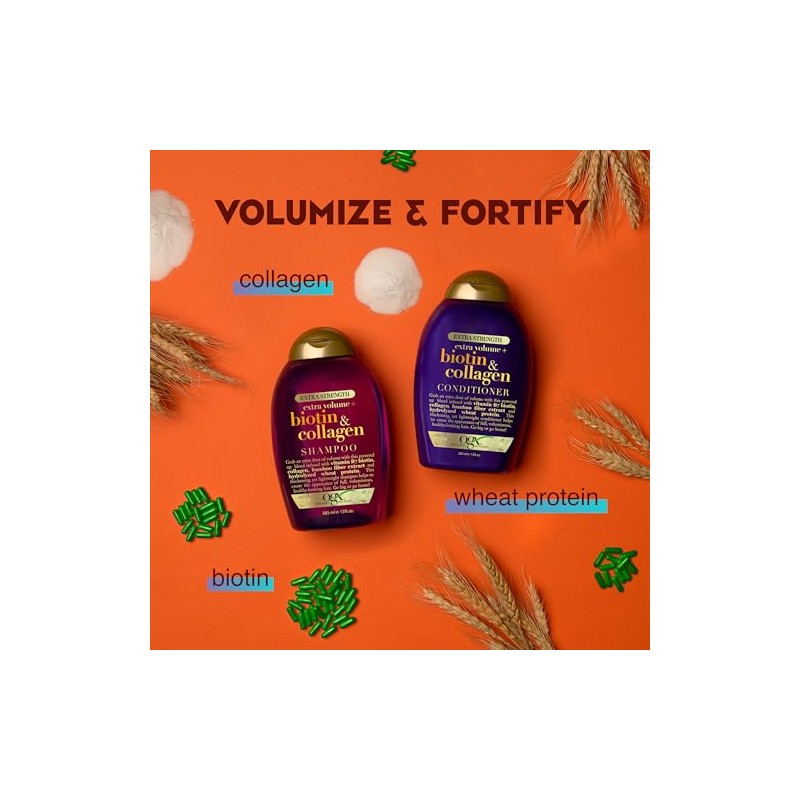 OGX, Shampoo Volumen y Fuerza Extra de Biotina y Colágeno,