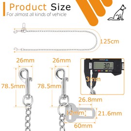EFUTURETIME Bite Resistant Dog Lead Chain Stainless Steel 125 cm Dog Belt for Car, Dog Buckle, Anti-Back Lead for Small/Large Dogs, Cats
