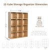 White Oak Wooden 12-Cube Storage Organizer with Closed Back Panel