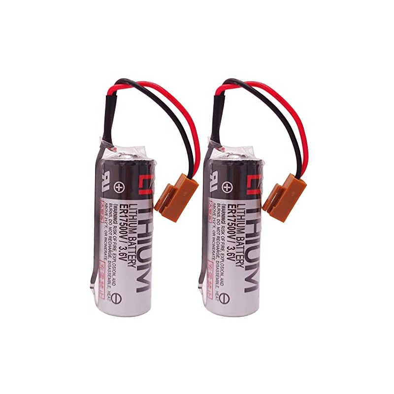 (2-Pack) 2700mAh 3.6V ER17500V PLC Lithium Battery ER17/50 with Plug
