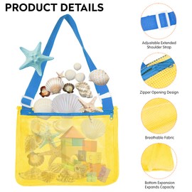 VOROLO Mesh Beach Bag for Holding Toys,Sand Towels Tote for Kids Seashell Collecting,Swimming Accessories for Boys and Girls
