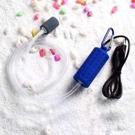 Aquarium Air Pump Mini USB Fish Tank Oxygen Air Pump Portable Ultra Silent Air Aerator Pump Energy Saving Oxygen Bubbler with Air Stone and Single Outlet Silicone Tube 1W (Dark Blue)