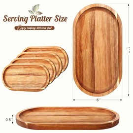 Yaomiao 4 Pcs Acacia Wooden Serving Tray Oval Shaped Rustic Wood Plates Large Decorative Natural Wooden Tray Wooden Serving Platter for Food Charcuterie Cheese Dish Bread Fruit Kitchen (11 x 6 Inch)