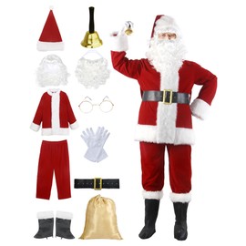 Opemon Men's Deluxe Santa Suit 11pc. Christmas Adult Santa Claus Costume Outfit S