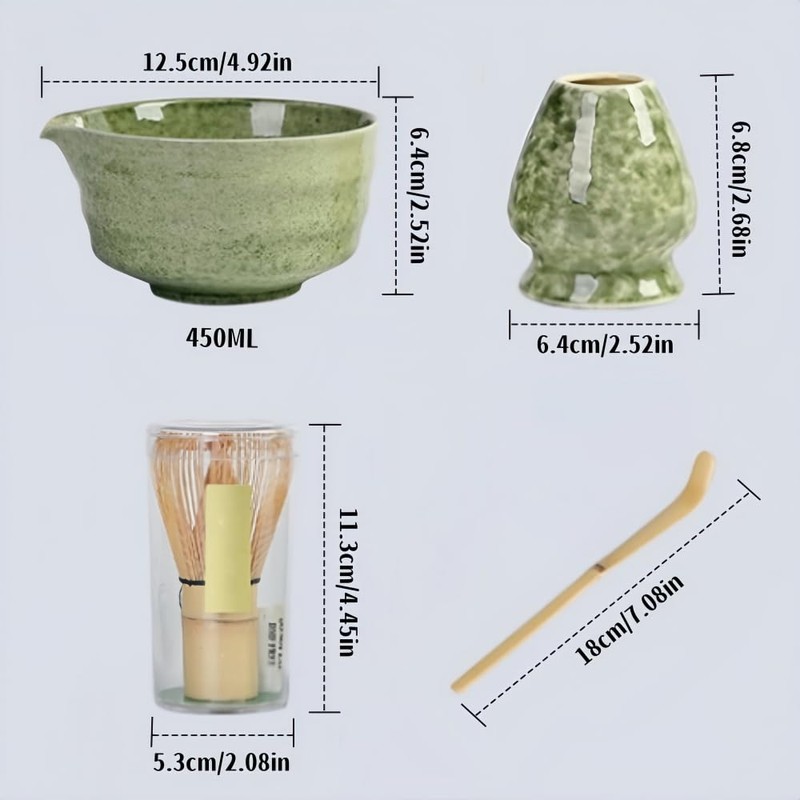 4pcsMatcha Whisk Set,Includes Matcha Bowl, Matcha Whisk Holder,Bamboo Matcha Whisk