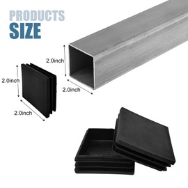 8 Pcs 2 Inch 2x2 Square Tube End Caps - Black Plastic Finishing Plugs for Metal Tubing, Fence Posts, and Cover Chair Glides (8)