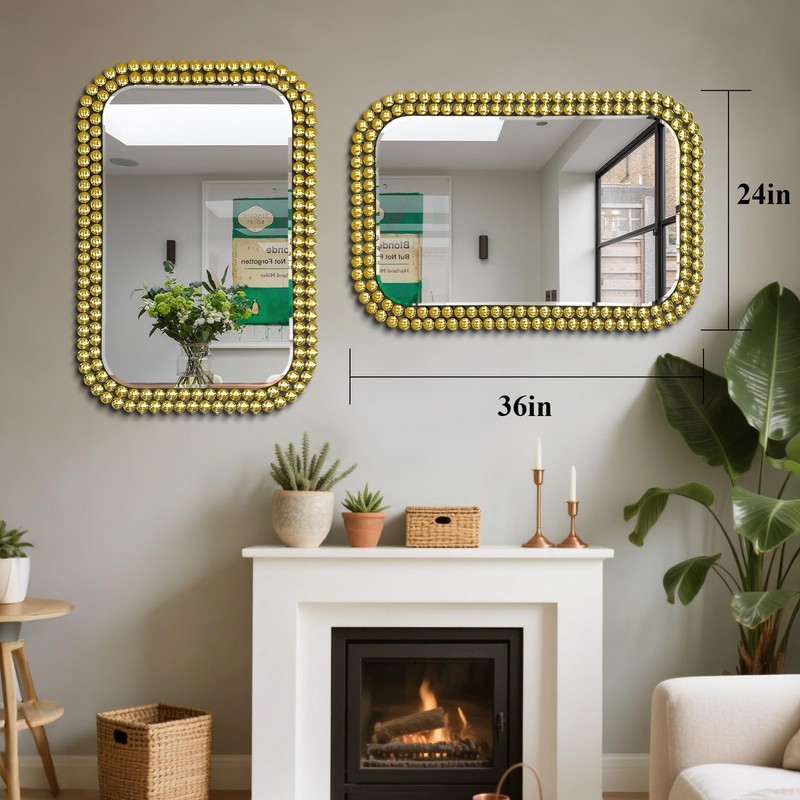 Wall Mount Bathroom Mirror Beaded Framed Baroque Decorative Vanity Mirror
