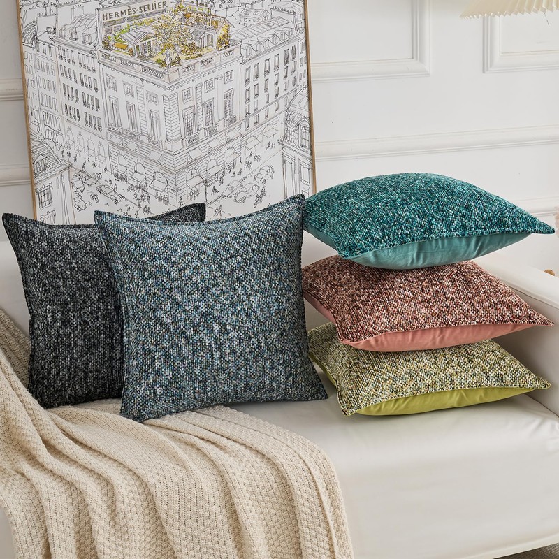 HERAYLI Premium Series Classic Tweed Throw Pillow Cover, Luxurious Chenille