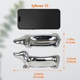 YOBRO Dachshund Mini Dish - Puppy Jewelry Tray - Dog Lover Ring and Trinket Organizer - Ceramic Decorative Tray for Necklaces, Earrings, Keys (Silver)