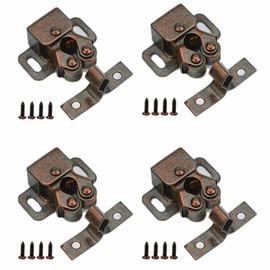 4 PCS Cabinet Latch Double Roller Catch Hardware for Cupboard Closet Kitchen Cabinet Door Latches with Pearl Clasps Easy Position Sturdy Spring in Black Red(with Screws 3 * 12mm 16pcs）