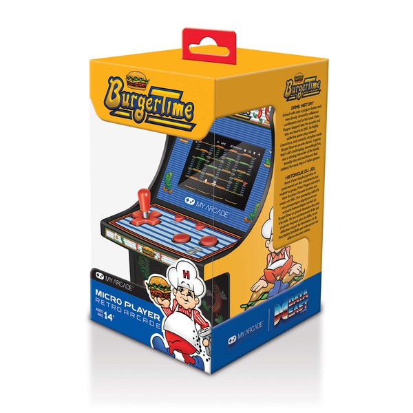 My Arcade Burgertime Micro Player Mini Arcade Machine: Fully Playable, 6.75 Inch Collectible, Color Display, Speaker, Volume Buttons, Headphone Jack, Battery/Micro USB Powered-Electronic Games, Yellow