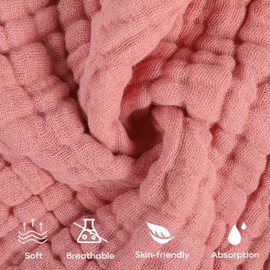 Yoofoss Muslin Baby Washcloths 100% Cotton Face Towels 6 Pack Wash Cloths for Baby 12x12in Soft and Absorbent Baby Wipes (Bean Paste)