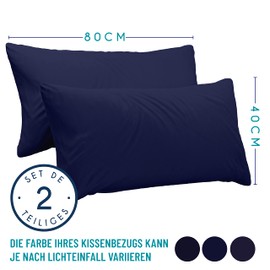 Dreamzie Pillowcases, 40 x 80 cm (Set of 2), 100% Jersey Cotton, 150 g/m², Dark Blue, for 40 x 80 cm Cushions, Resistant and Hypoallergenic