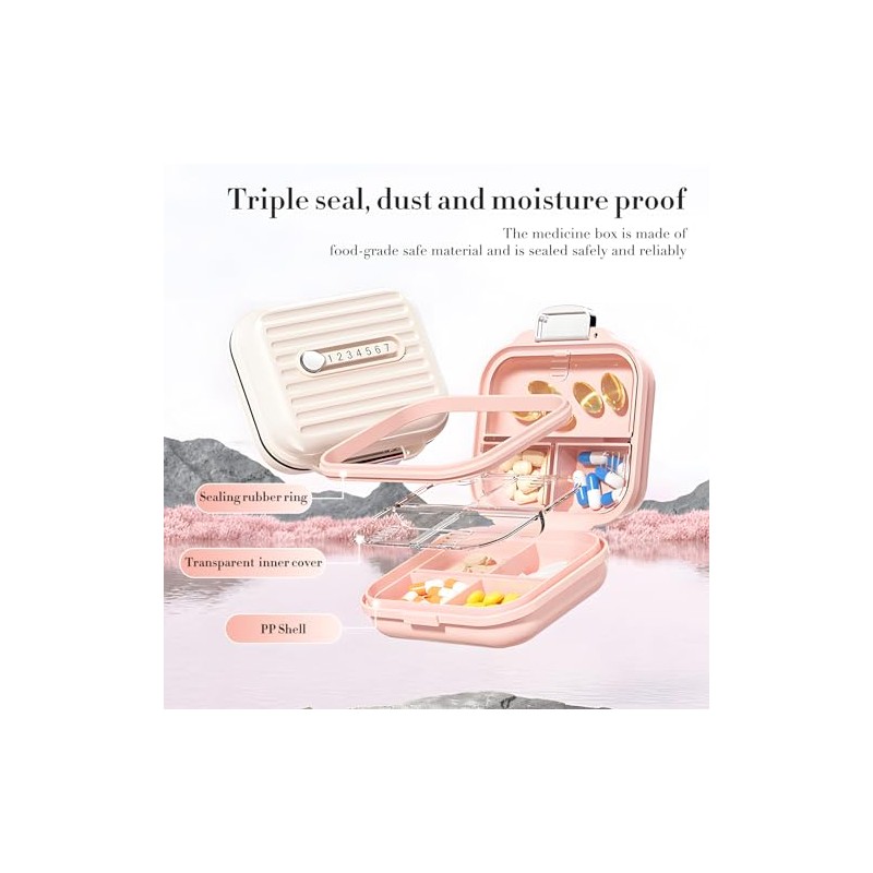 Travel Pill Organizer Box with Labels, 7 Compartments Portable Mini