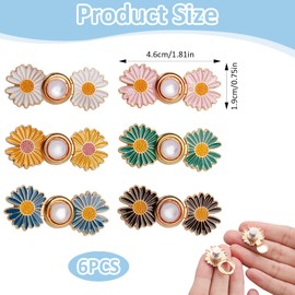 6 Pairs Daisy Waist Buttons for Tighten Pants, Jeans Tighten Clips, Adjustable Pant Waist Buttons, Waist Clips Adjuster Reusable for Loose Jeans Skirts Sleeves Sweaters Accessories
