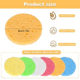 12 PCS Compressed Facial Sponges, Round Cellulose Facial Sponge, 100% Natural Wood Pulp Cotton Face Washing for Facial Cleansing Pore Exfoliation - Multicolor