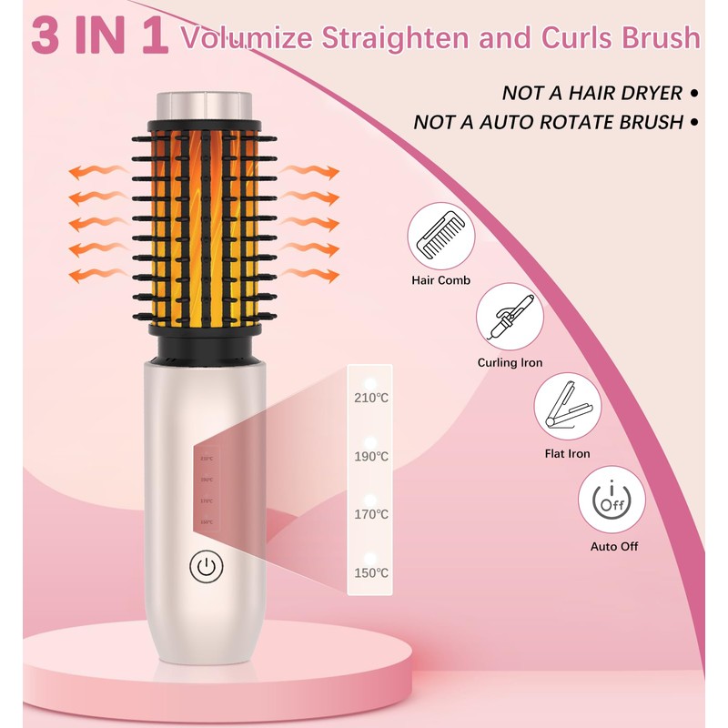 Cordless Hair Curling Brush Gold Pink