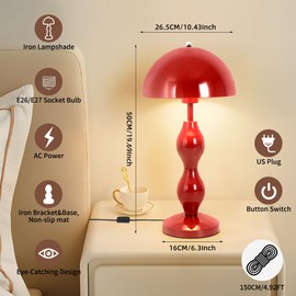 MUMENG Red Mushroom Lamp, 20inch Mid Century Modern Table Lamp, Vintage Mushroom Light for Home Decor, Living Room, Office, Dorm, Bedroom (Red)
