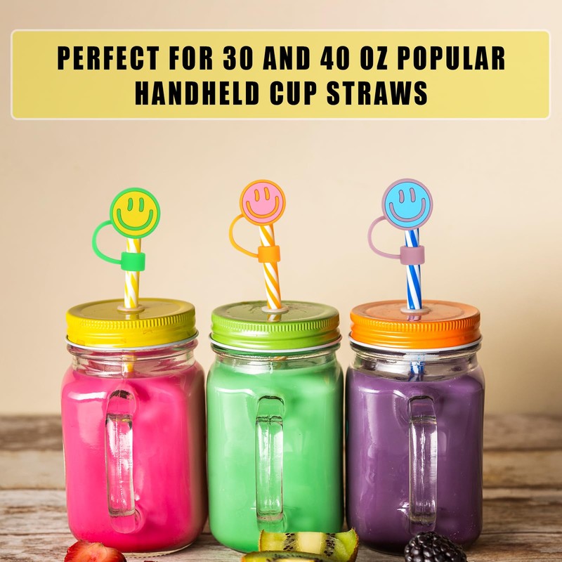 JarThenaAMCS 6PCS Smile Face Straw Covers - Cute Silicone Reusable