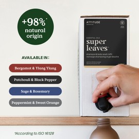 ATTITUDE 2-in-1 Body Wash and Hair Shampoo with Essential Oils, EWG Verified, Dermatologically Tested, with Naturally Derived Ingredients, Vegan, Bulk Refill, Bergamot and Ylang Ylang, 67.62 Fl Oz