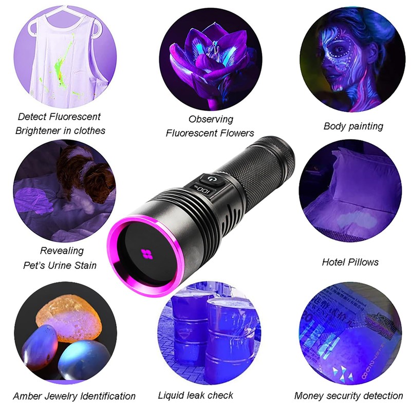UV Flashlight 30W, 7000 mAh High Power 365nm UV Light,