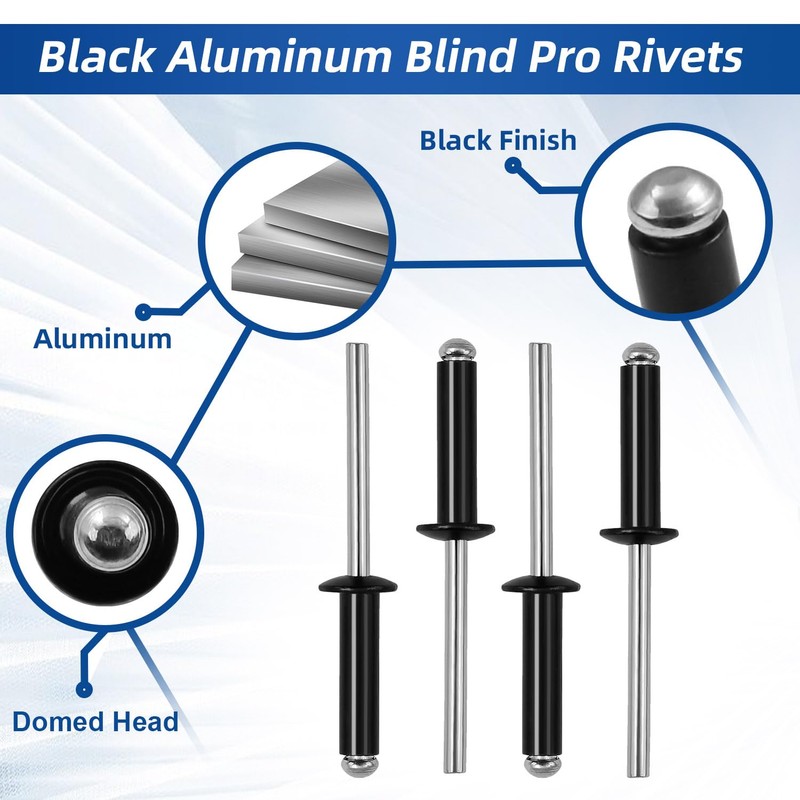 3/16" x 1/4" Aluminum Blind Rivets Black, 4.8mm x 6mm