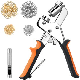 Eyelet Punch Kit, 10mm Grommet Tool Kit with 200 Pcs Mental Grommets, Metal Magnetic Eyelet Pliers, Hole Punch Tool for Fabric Belts Poster Canvas Tarpaulins